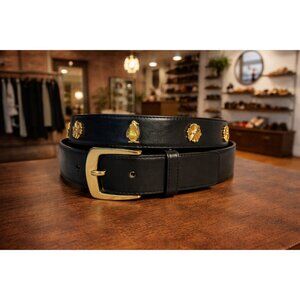 Rare Escada 90’s Black Belt Gold Penguins Snowflakes Size M US 29-30